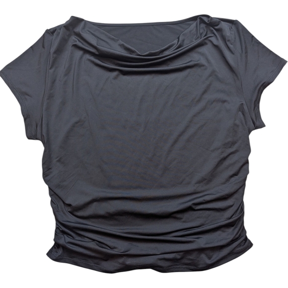 Halara Cowl Neck Short Sleeve Ruched Yoga Top In Black Sz. XL - Picture 3 of 5